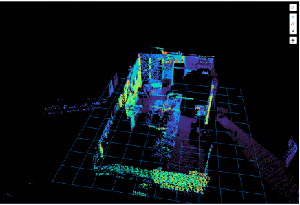 Fused dual-LiDAR point cloud of an indoor scene, colored by height